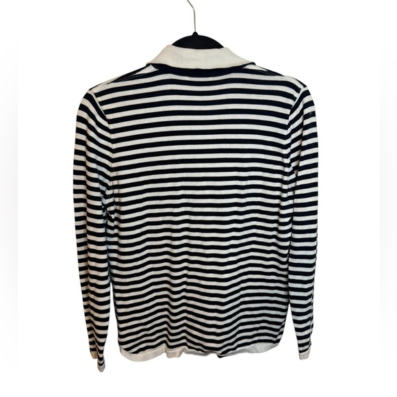 Longhin Made in Italy Navy Blue Striped Cotton Cardigan Sweater - Picture 2 of 5